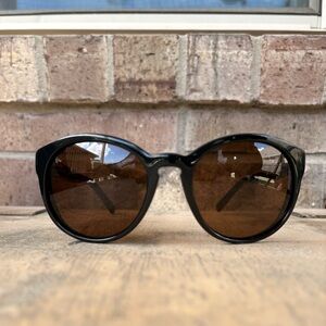 Modern Amusement 56's Classic Round Black Ladies Sunglasses with Brown Lenses